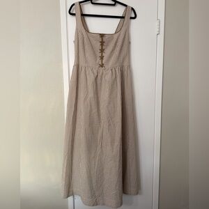 NWT Caroline Constas Beige Gingham Bow Maxi Dress